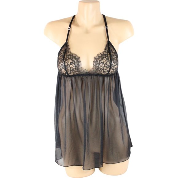 Victoria's Secret Negligee Black Size Small Baby Doll Top Sheer Sleep Top N123 - Picture 1 of 9